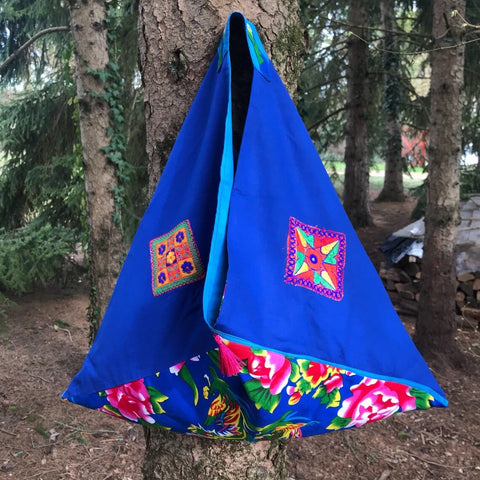 Sac AZUMA BUKURO Patchwork de tissus, français et chinois, et de broderies indiennes