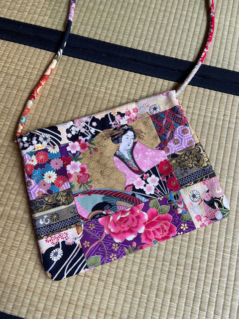 Sac Bandoulière Patchwork de tissus japonais, de forme rectangulaire