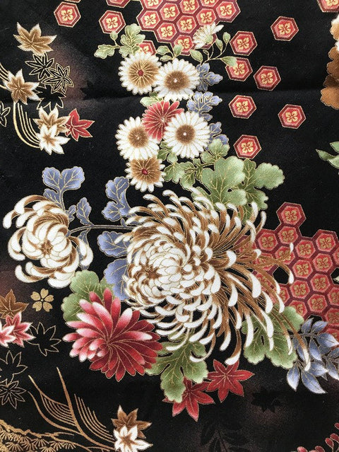 Sac AZUMA BUKURO Motifs fleurs de chrysanthèmes et de pivoines, motifs géométriques